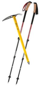 Trekking pole with store ice axe